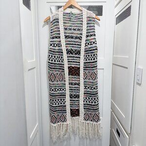 Bobo Rainbow Knit Fringe Fairycore Ethnic Maxi Vest